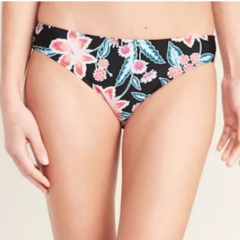 Old Navy Bikini Swim Bottom Black Floral M
